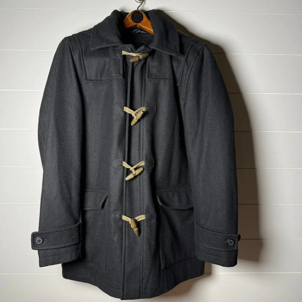Duffle Coat- A[xist] Black, Size Medium, Wood Toggles Quilted Lining-EXCELLENT